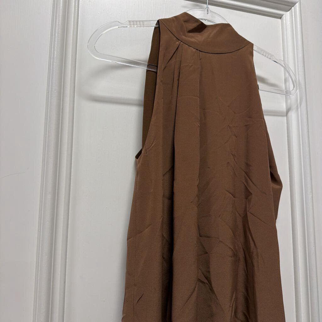 Brown Sleeveless Neck Tie Top