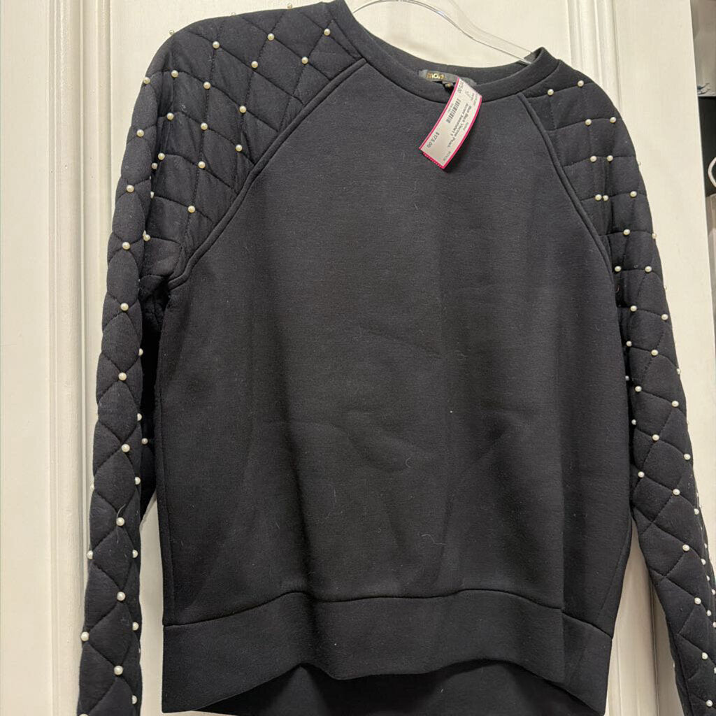 Black Viscose Pearl-Accent Sweatshirt