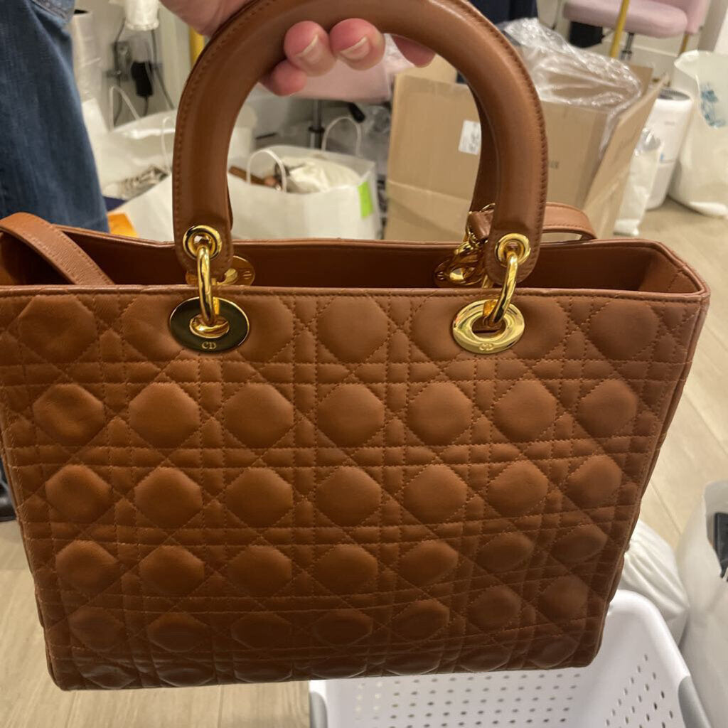 Large Lady Dior Lambskin Cannage Cognac GHW