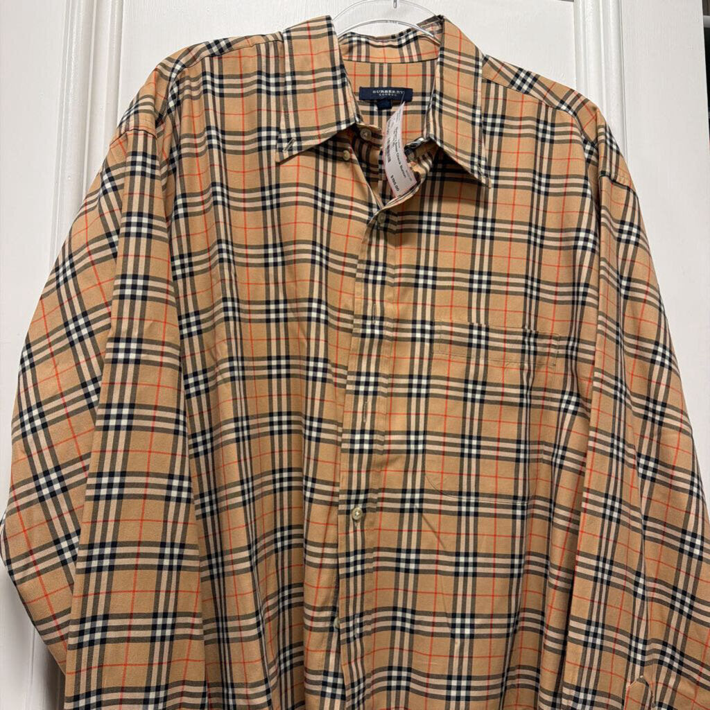 Beige Check Button Up Top