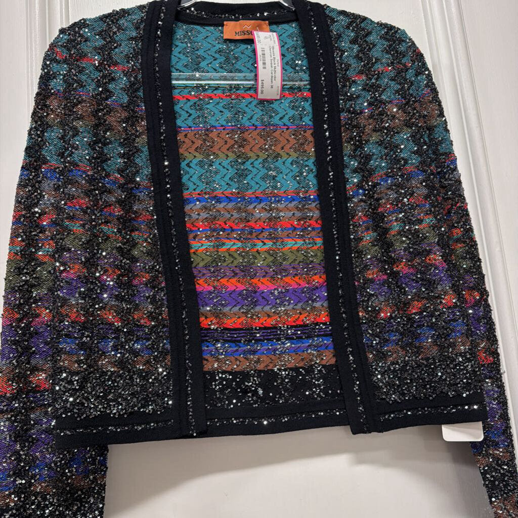 Black Multicolor Chevron Sequin Cardigan