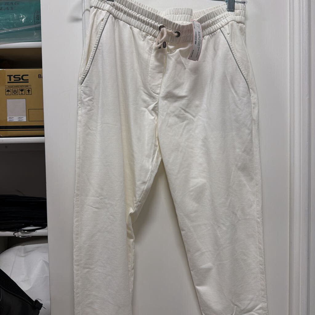 White Cotton Monili Trim Jogger