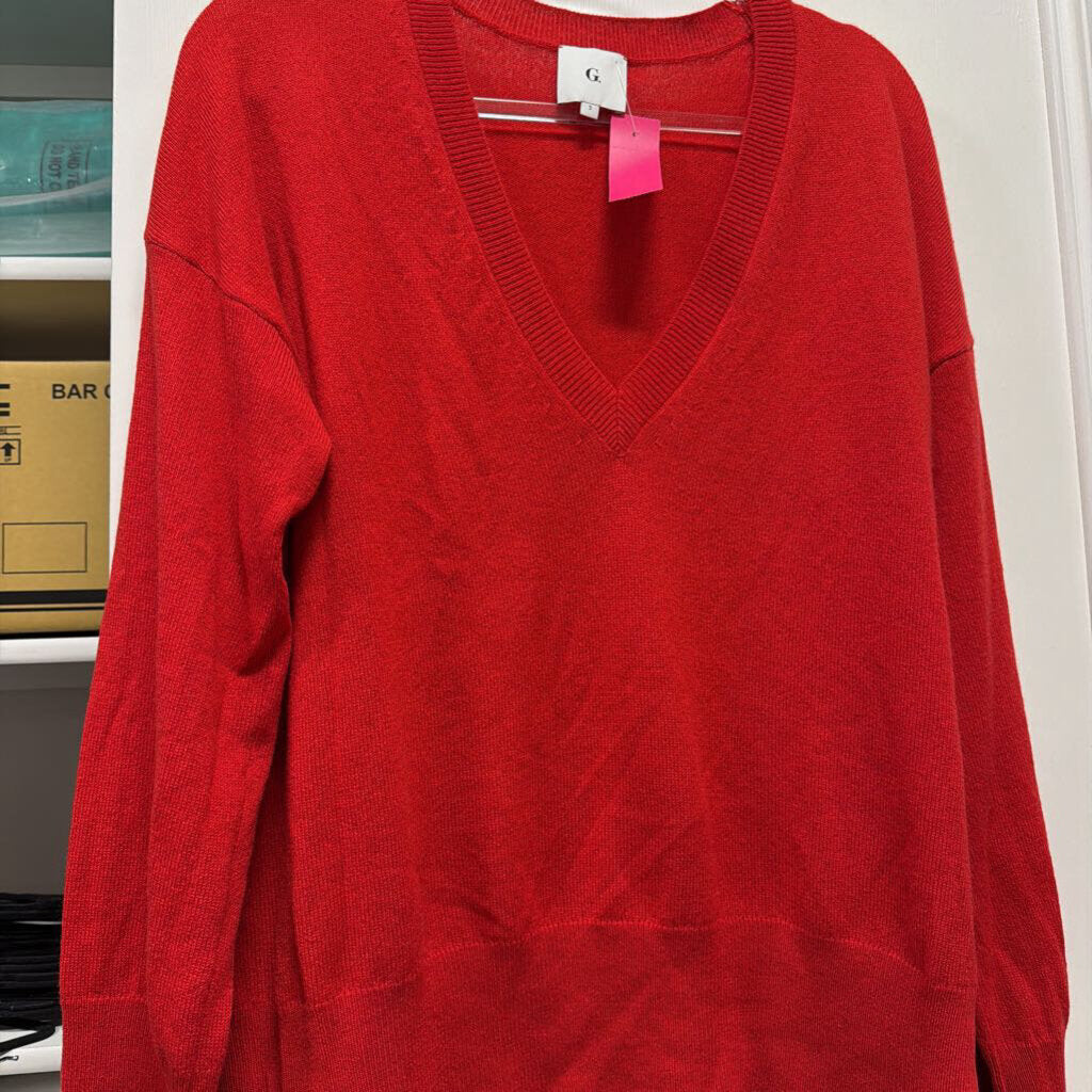 Red Cashmere V-Neck Swetaer