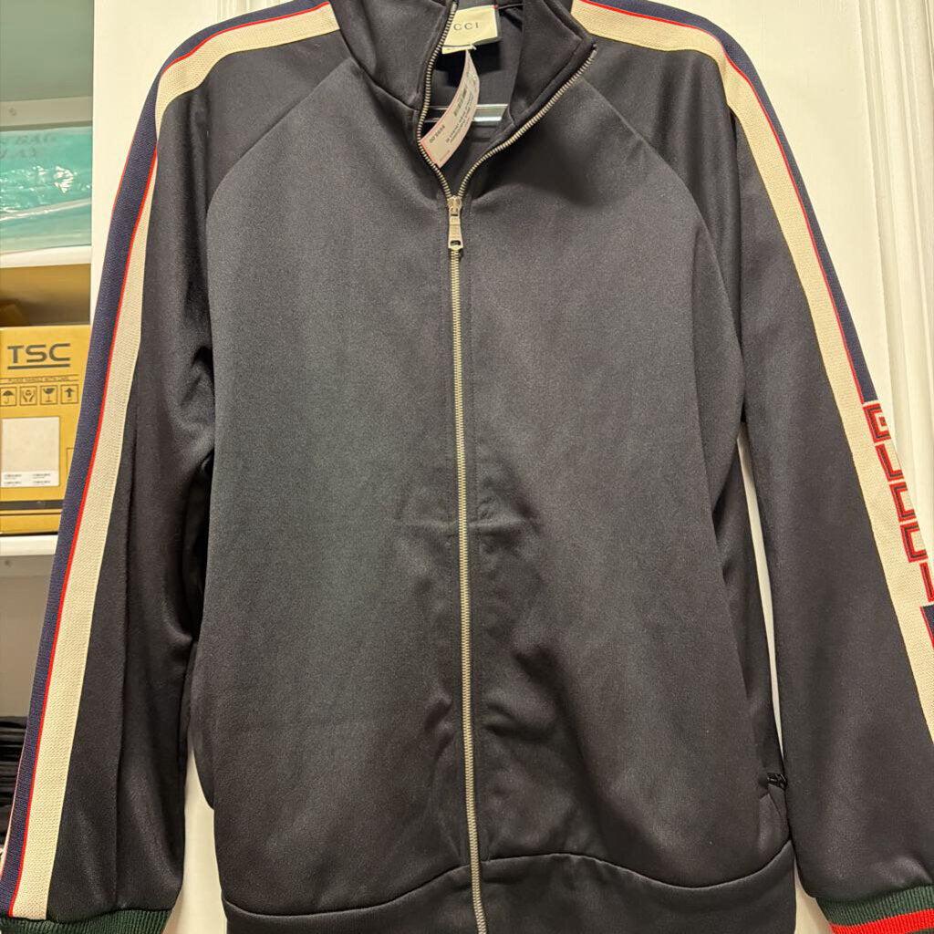 Black Poly/Cotton Technical Stripe Jacket