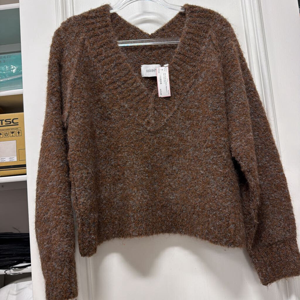 Brown/Grey Alpaca V Neck Sweater
