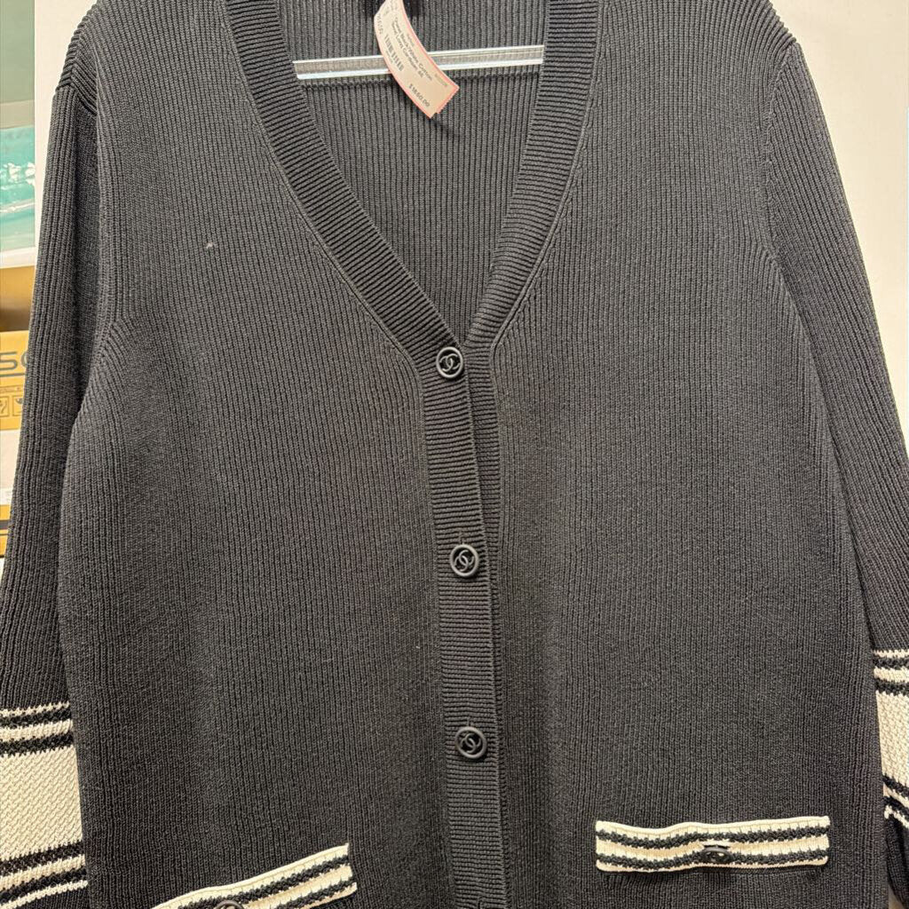 Black/White Cotton Blend Long Cardigan
