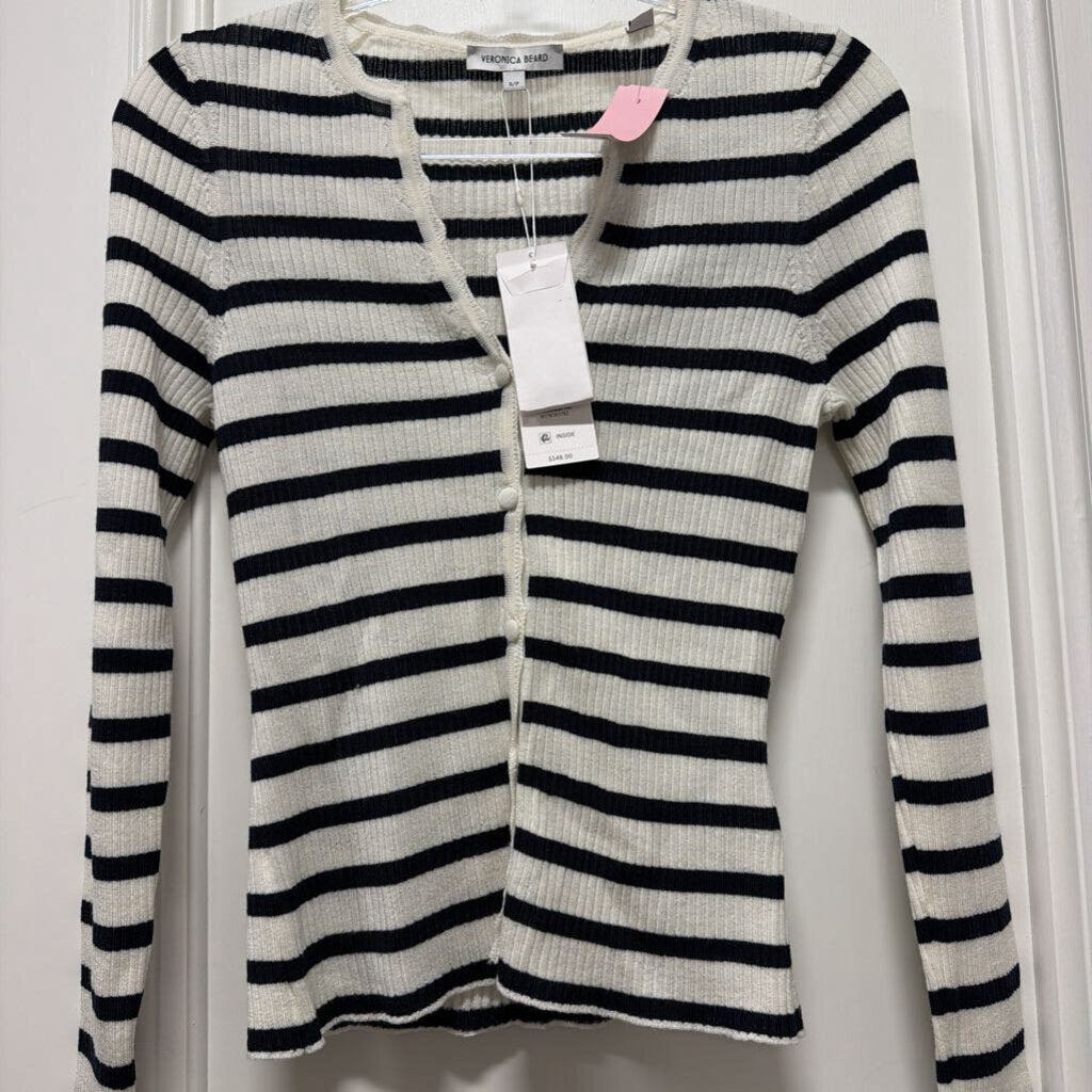 White/Navy Stripe Merino Wool Blend Cardigan (NWT 348)