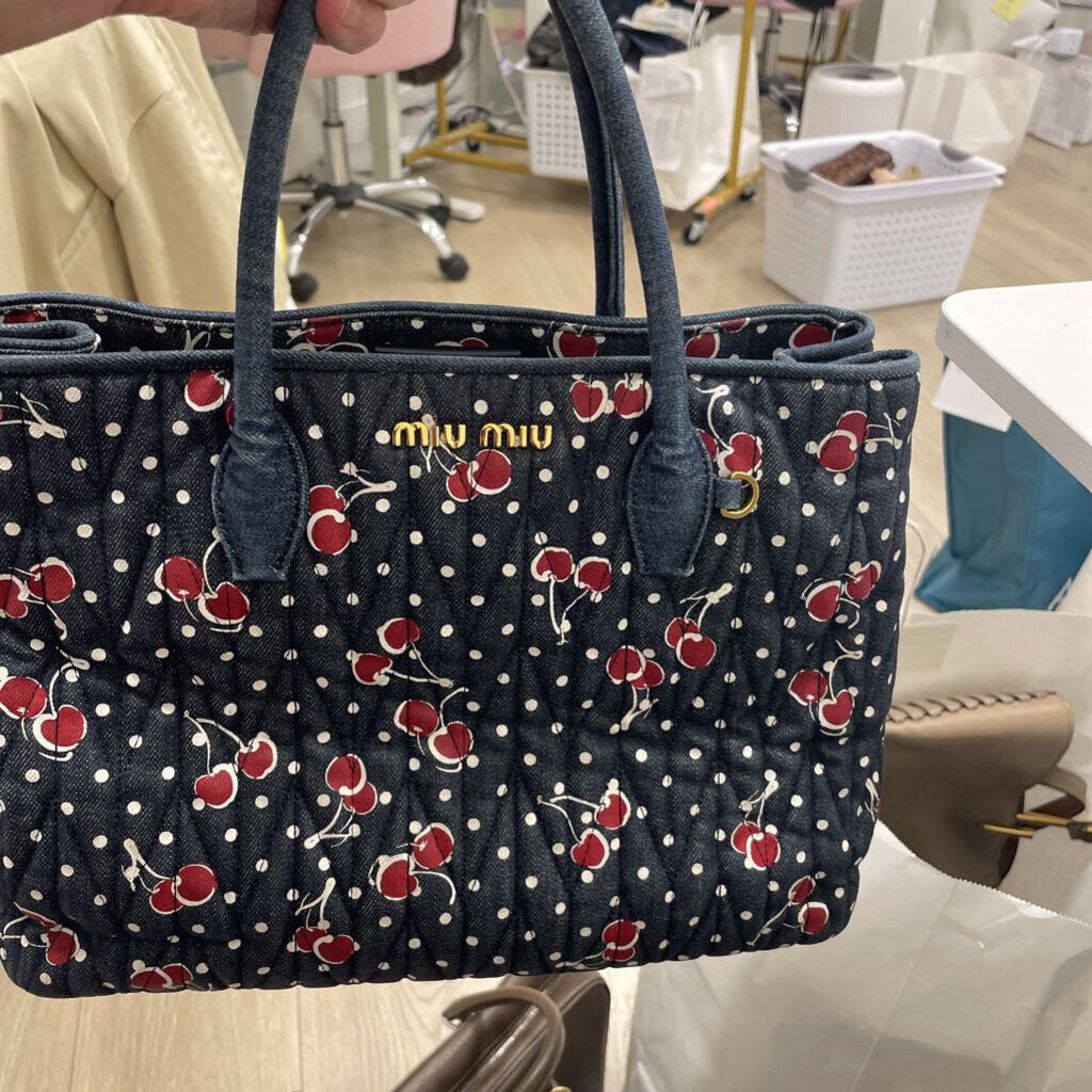 Red Cherry Polka Dot Denim Bag
