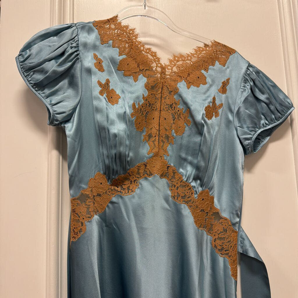 Blue/Orange Silk/Lace Mini Dress