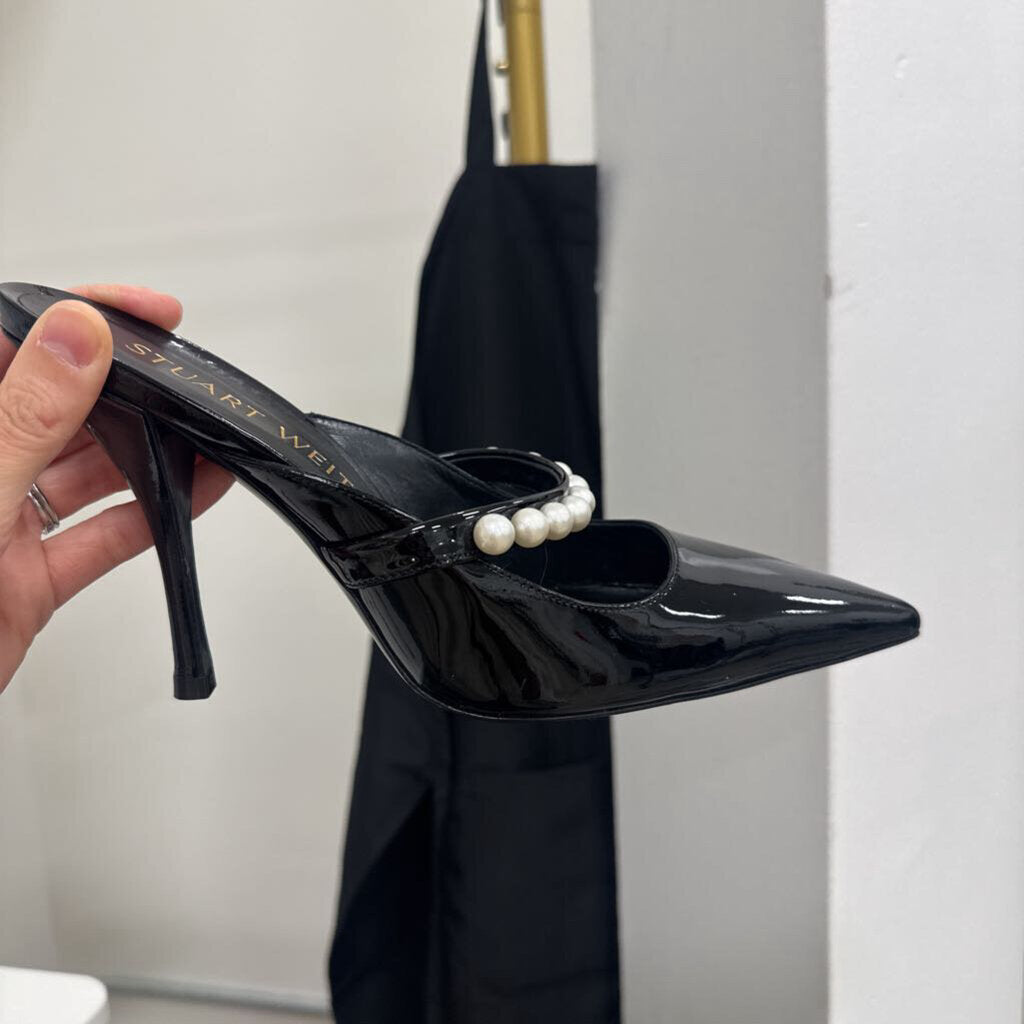 Black Patent Pearl-Accent Heels