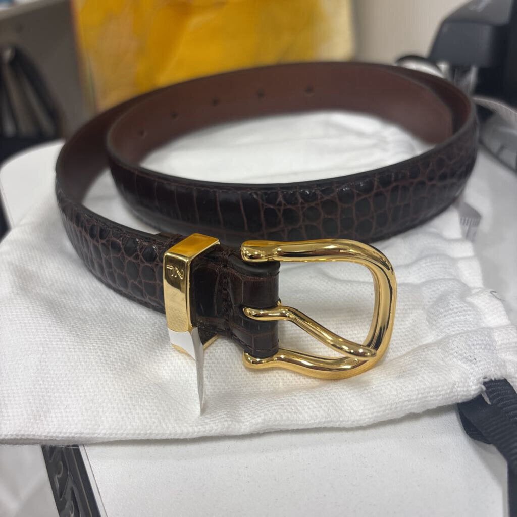 Nili Lotan, Brown Croc Embossed Belt, 70