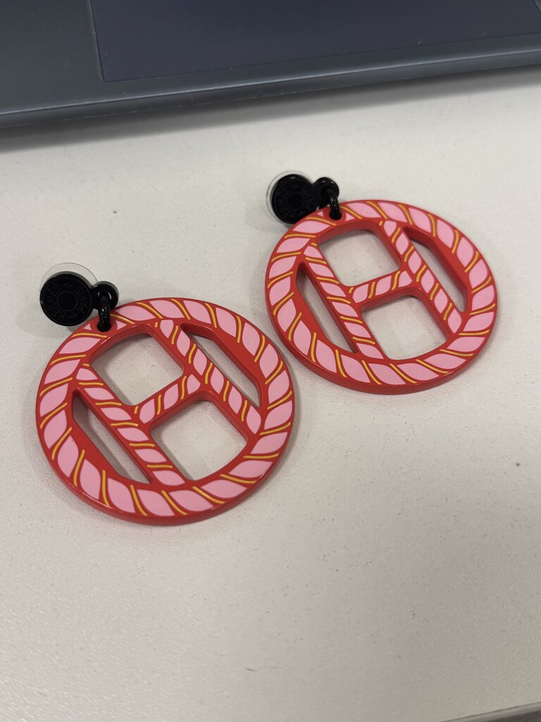 Pink/Red Lacquered H Equipe Nautique Earrings