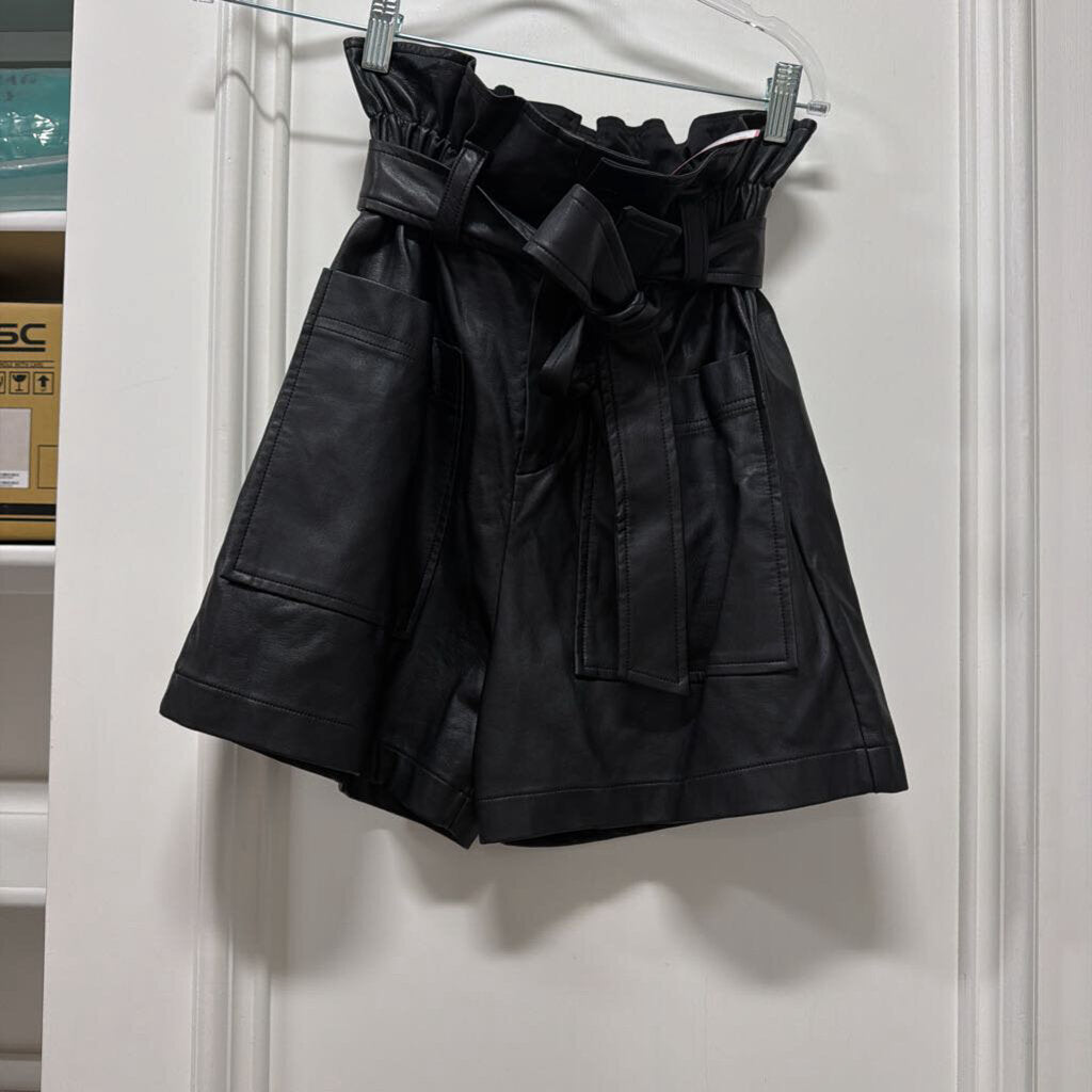 Black Faux Belted Short