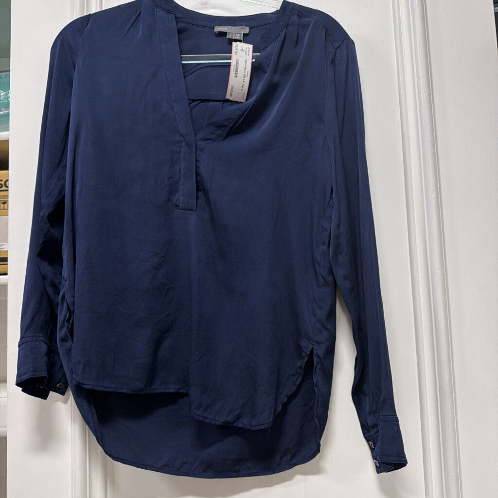 Navy Silk LS Top