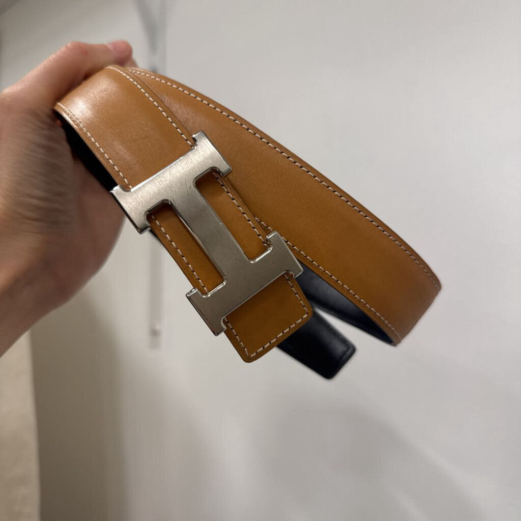 Hermes Brown Leather Reversible H Belt, 75