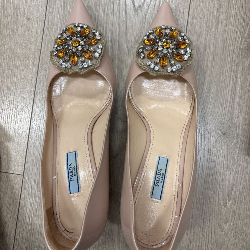 Nude Patent Leather Embellisehd Pump