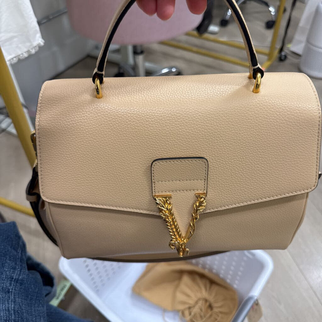 Beige Leather Medusa Shoulder Bag