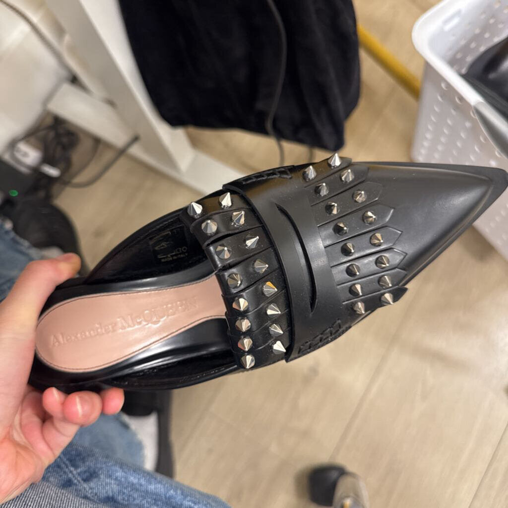Black Leather Studded Mule