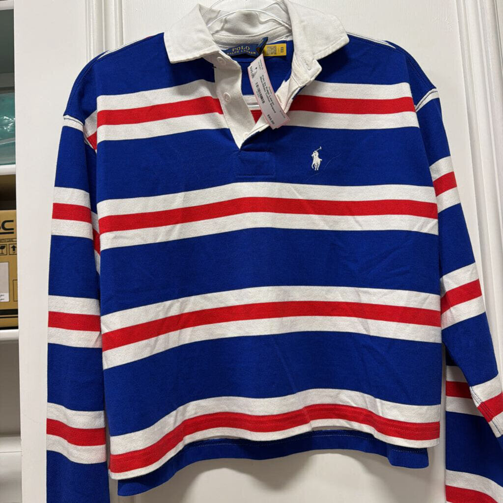 Blue/White Cotton Striped Rugby Shirt