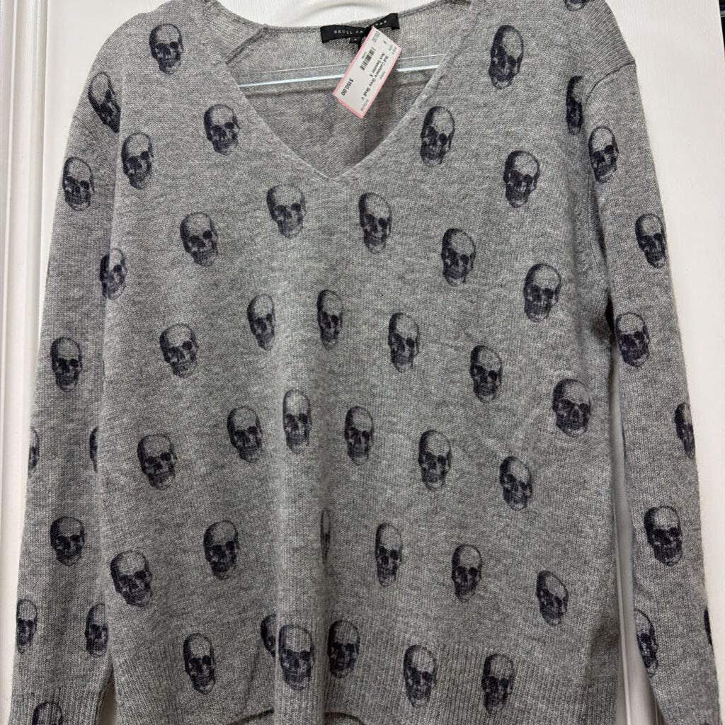 Grey Skull V Neck Sweater
