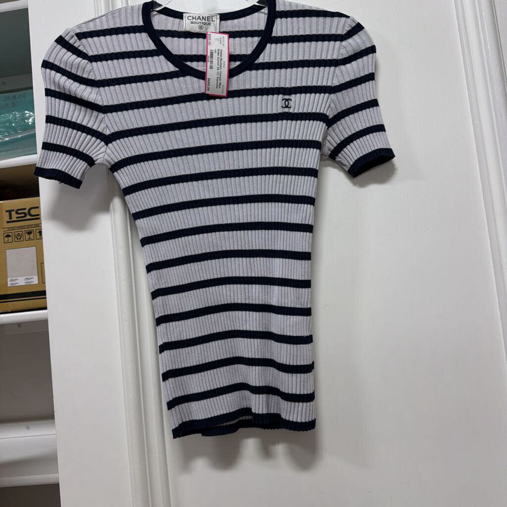 Vintage Blue Stripe Cotton SS CC Sweater