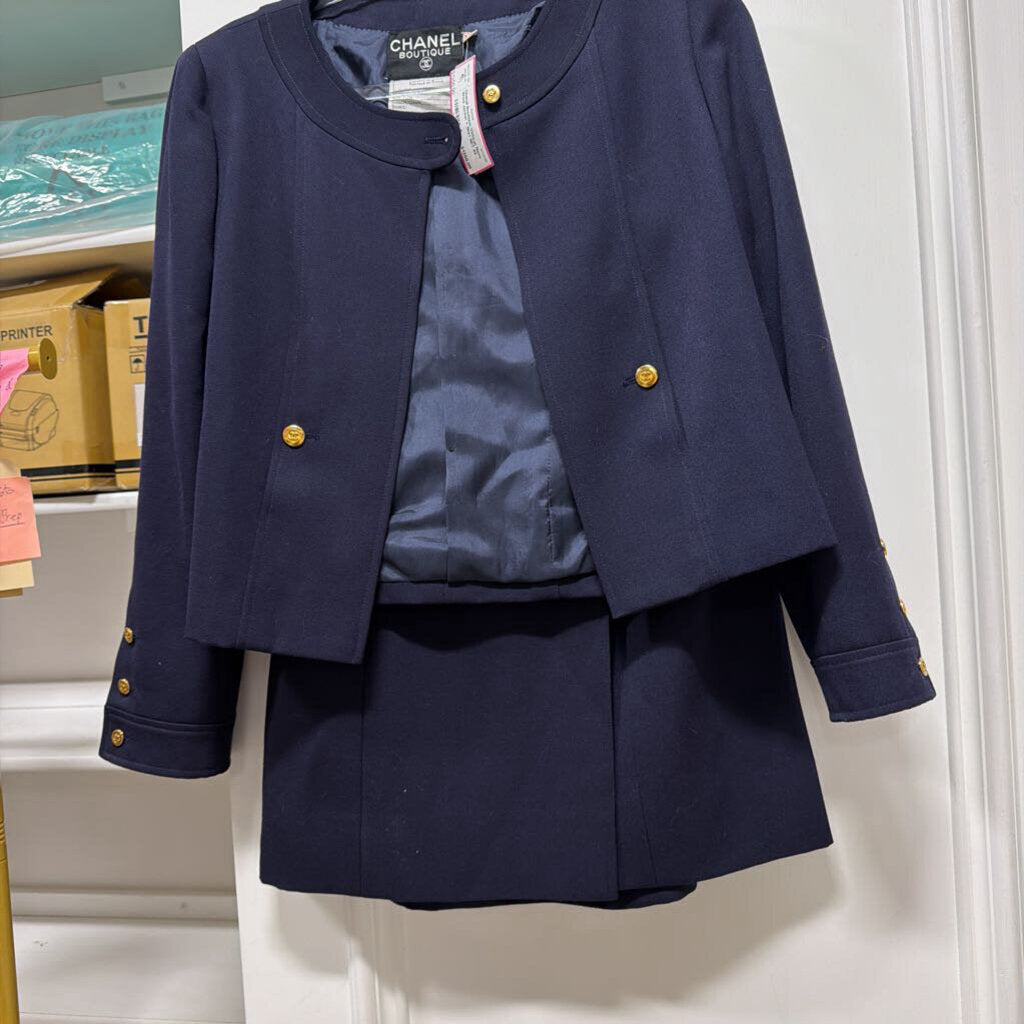 Vintage Navy Wool Jacket + Skirt SET