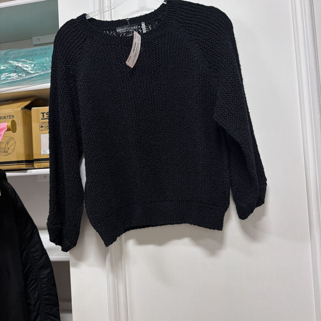 Black Cotton Knit Sweater