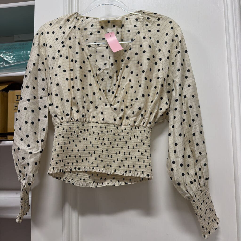 Cream/Black Polka Dot Silk Top