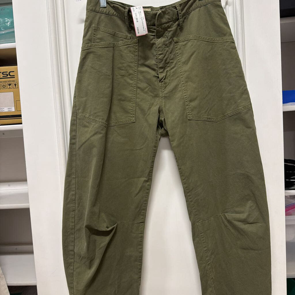Green Cotton Barrel Leg Pants