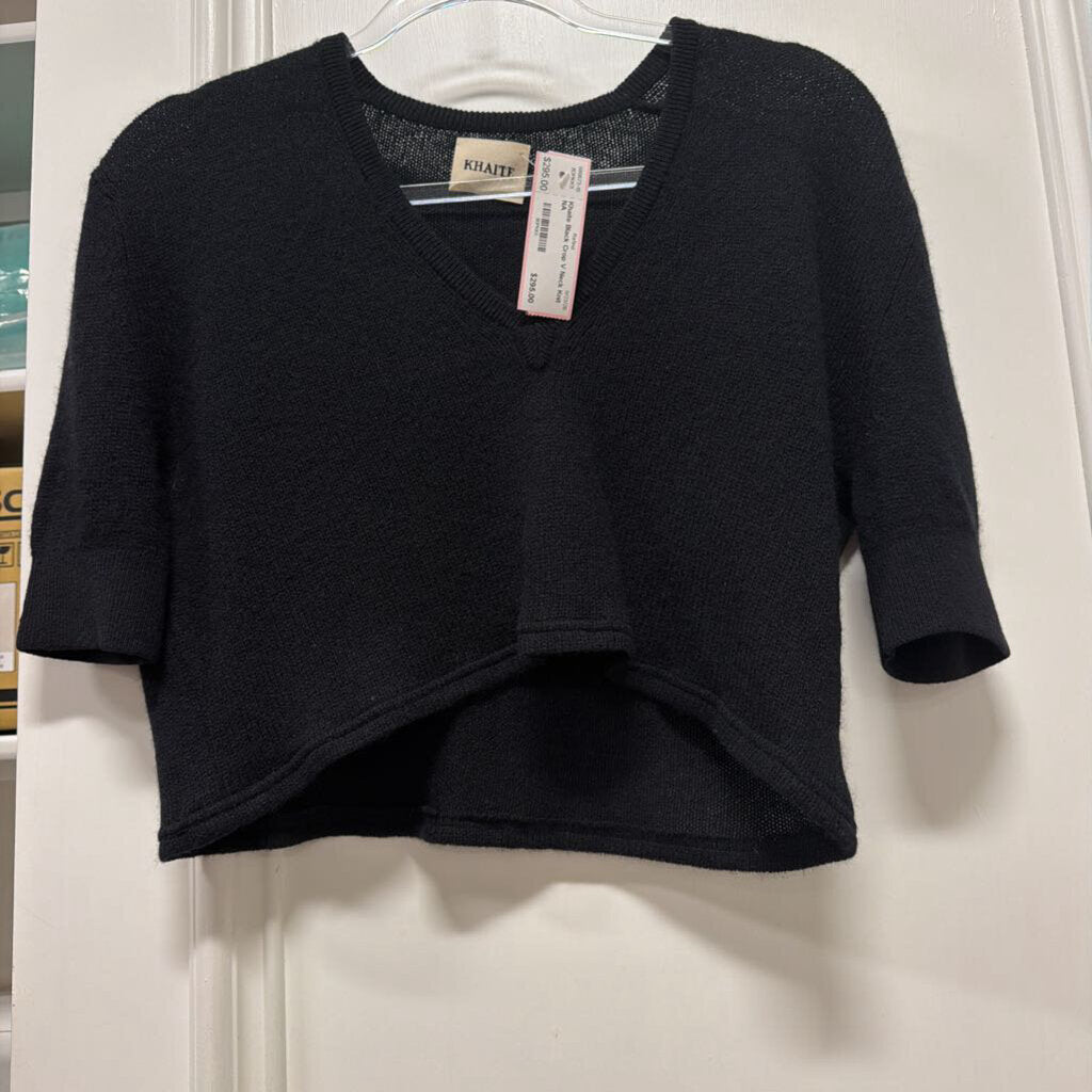 Black Crop V Neck Knit