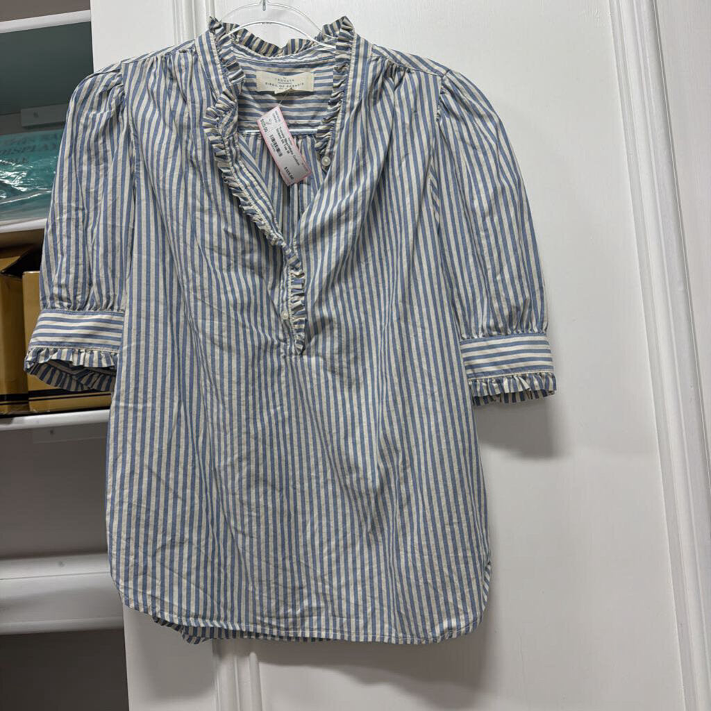 Blue/White Cotton Striped SS Top