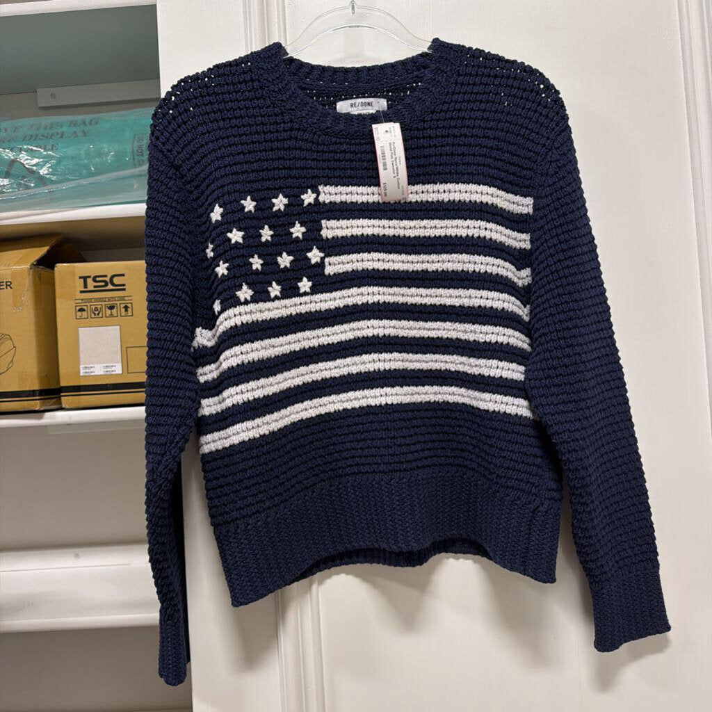 Navy/White Cotton Blend Flag Sweater