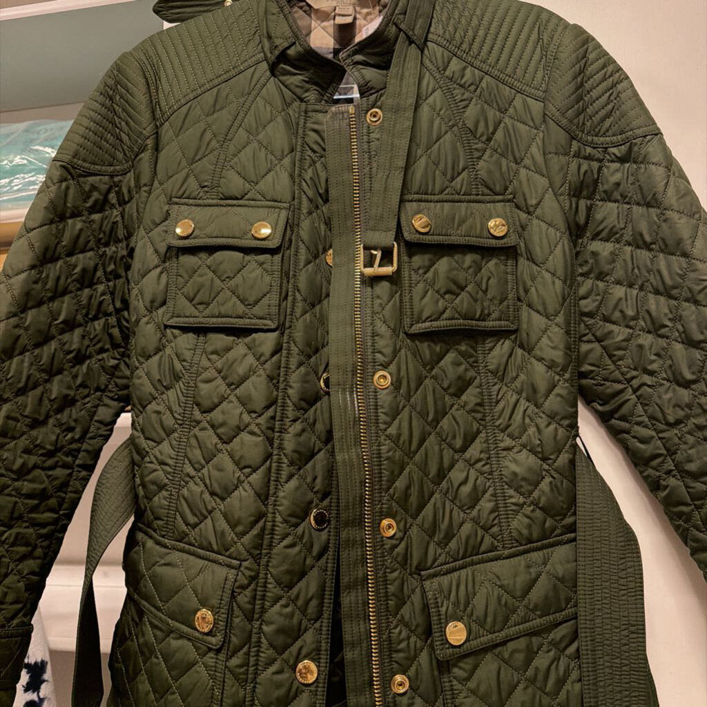 Green Quilted Belted Jacket