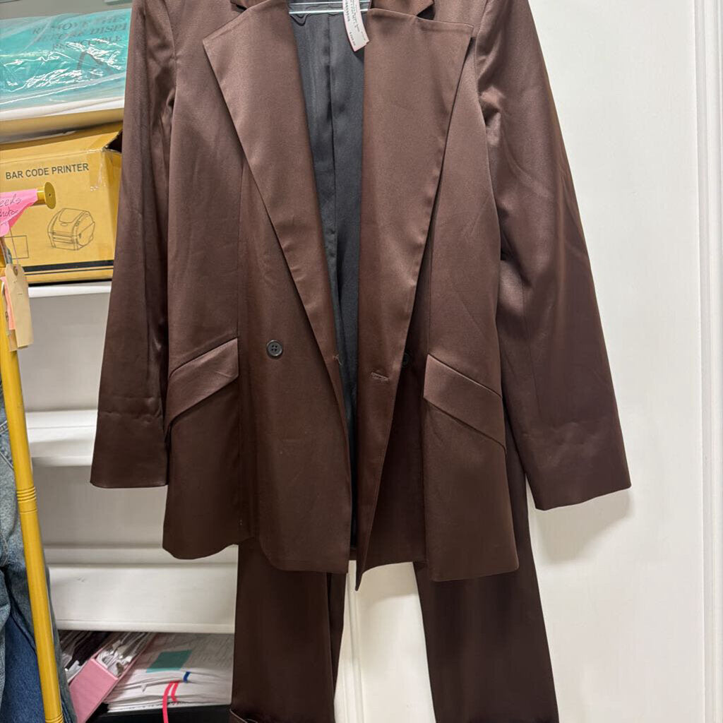 Brown Satin Blazer + Pant SET