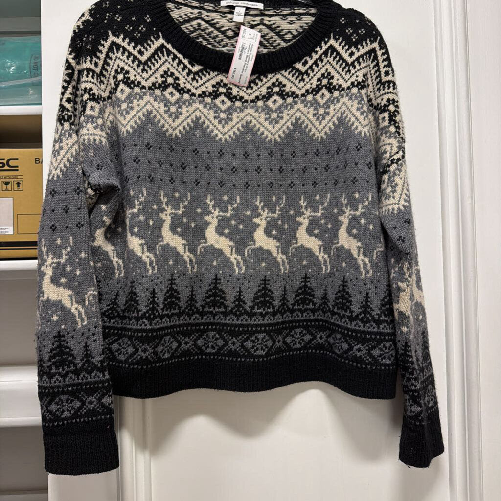 Grey Cashmere Blend Reindeer Sweater