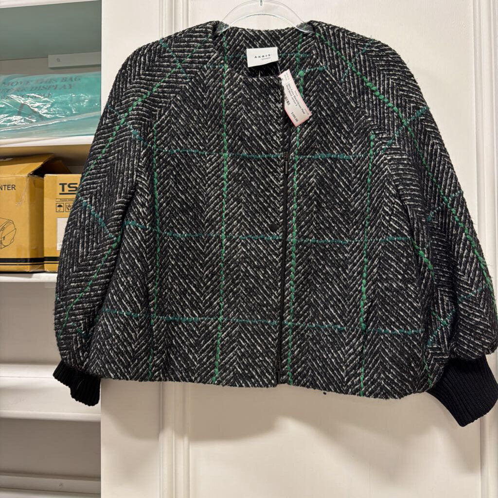 Black/Green Plaid Wool Blend Jacket