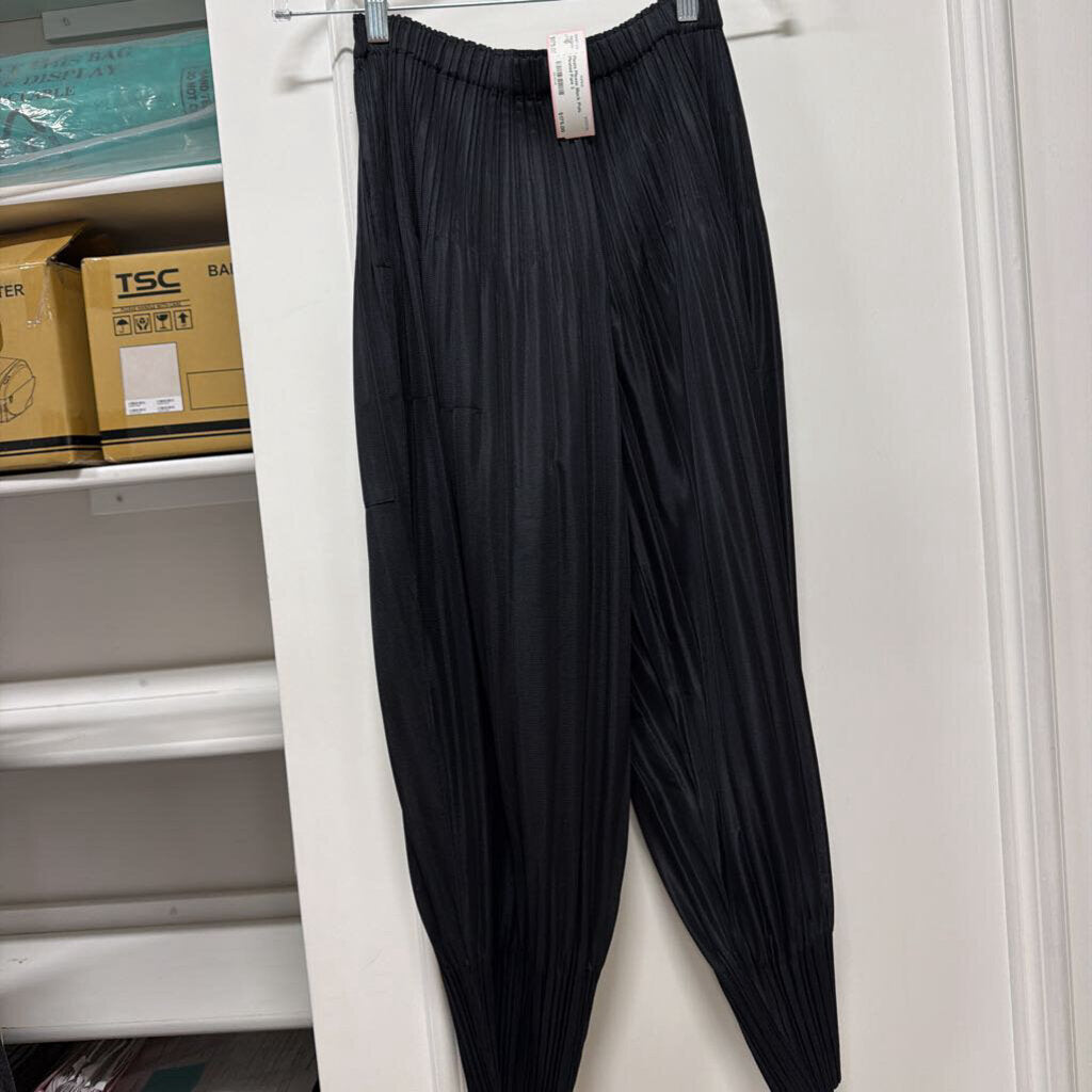 Black Poly Pleated Pant