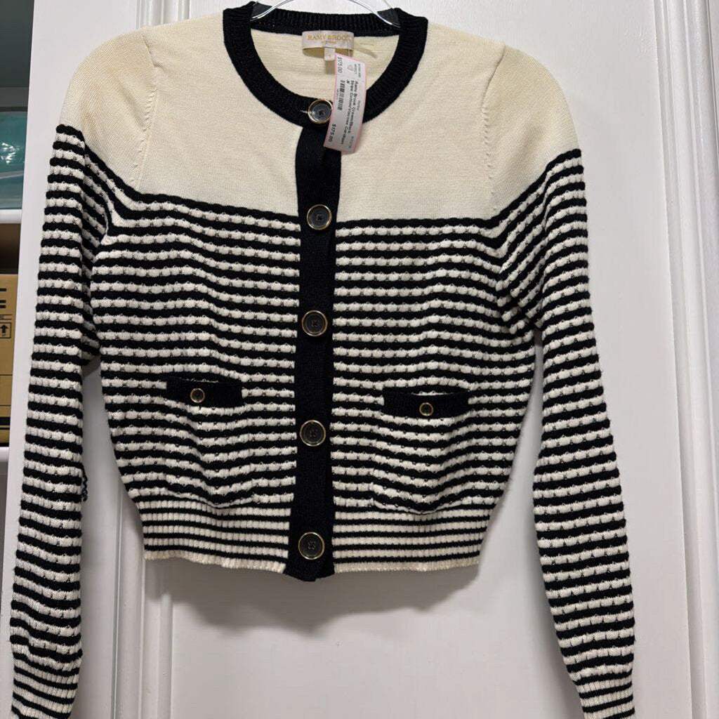 Cream/Black Stripe Cotton/Viscose Cardigan