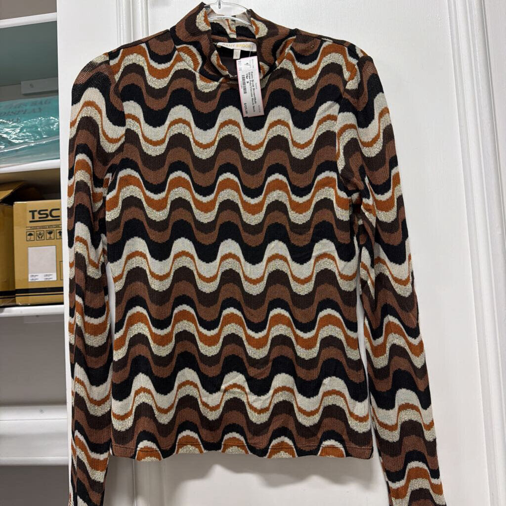 Brown/Multi Stripe Poly/Viscose Mock Neck Top