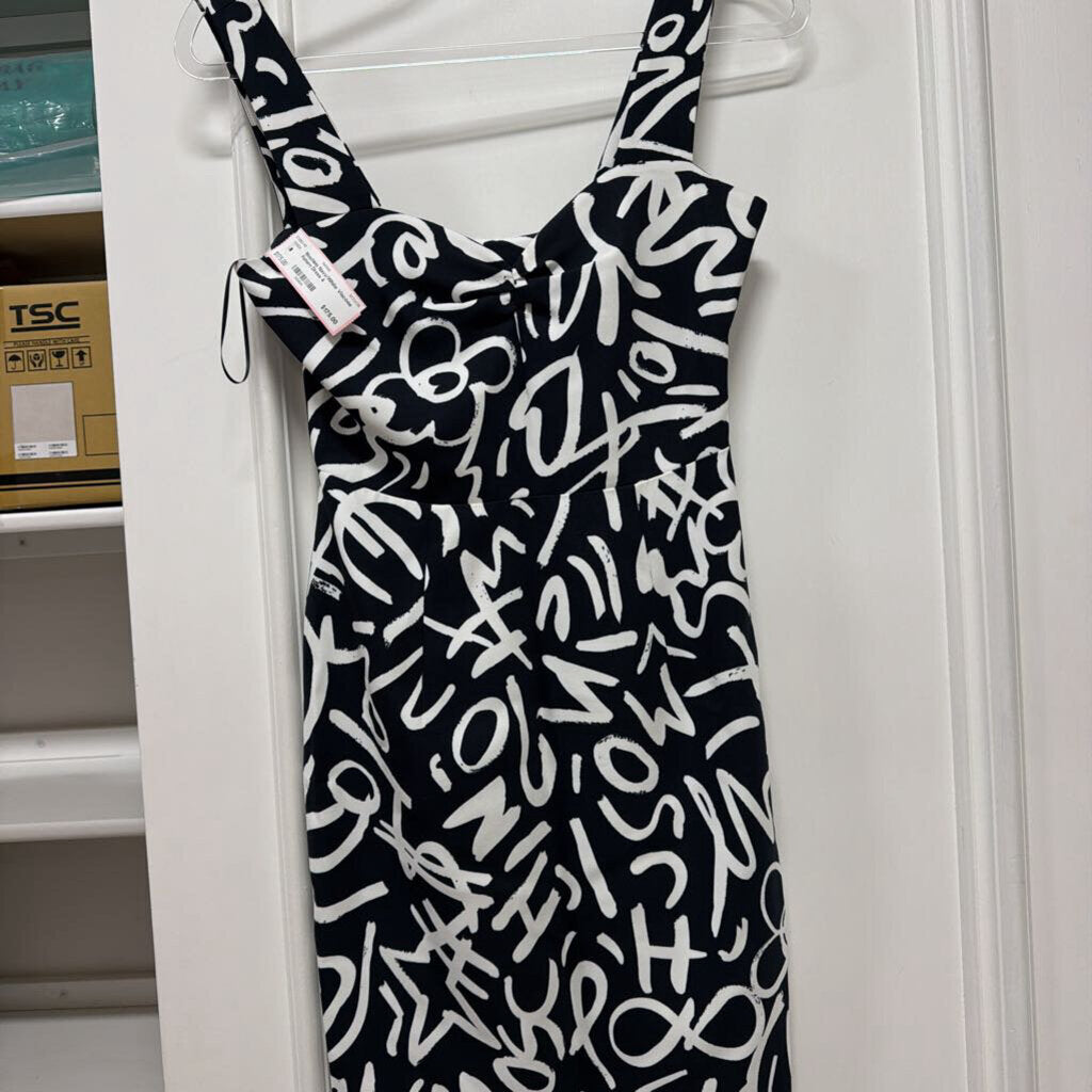 Navy/White Viscose Pattern Dress