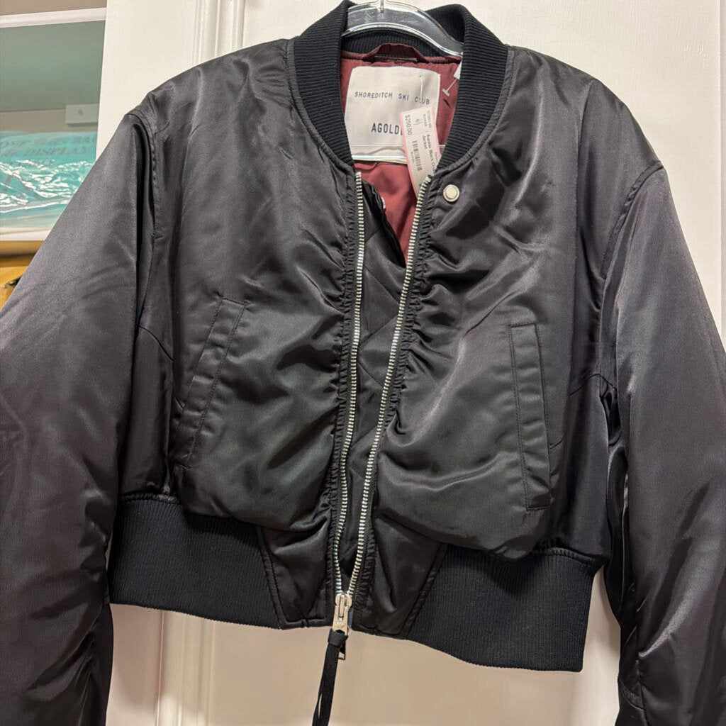 Black Cropped Bomber Jacket