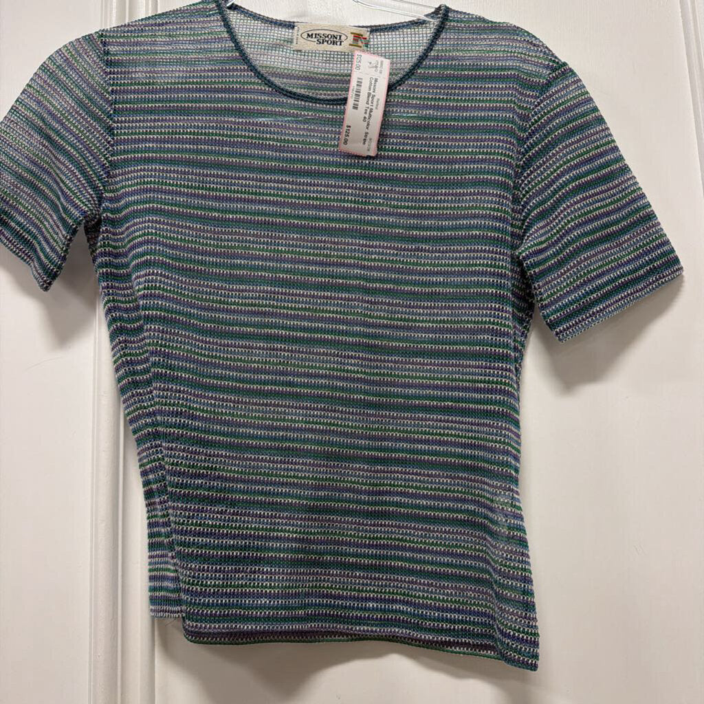 Multicolor Stripe Cotton Blend Tee