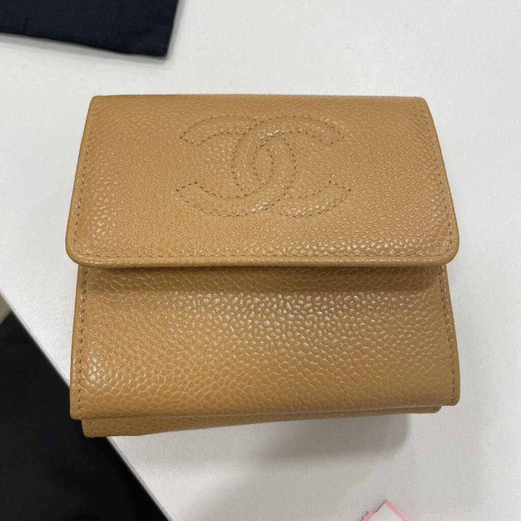 Beige Caviar Leather Wallet