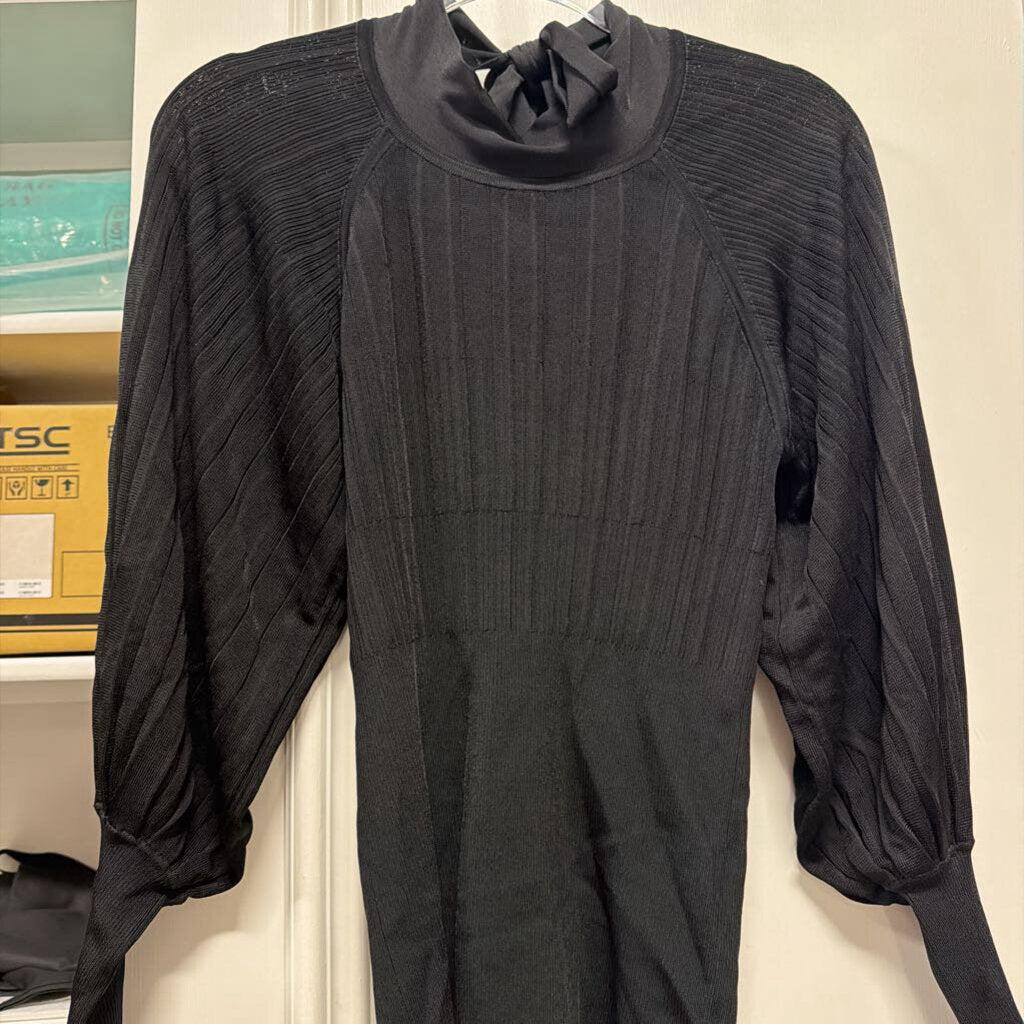 Black Viscose Blend Rib LS Top