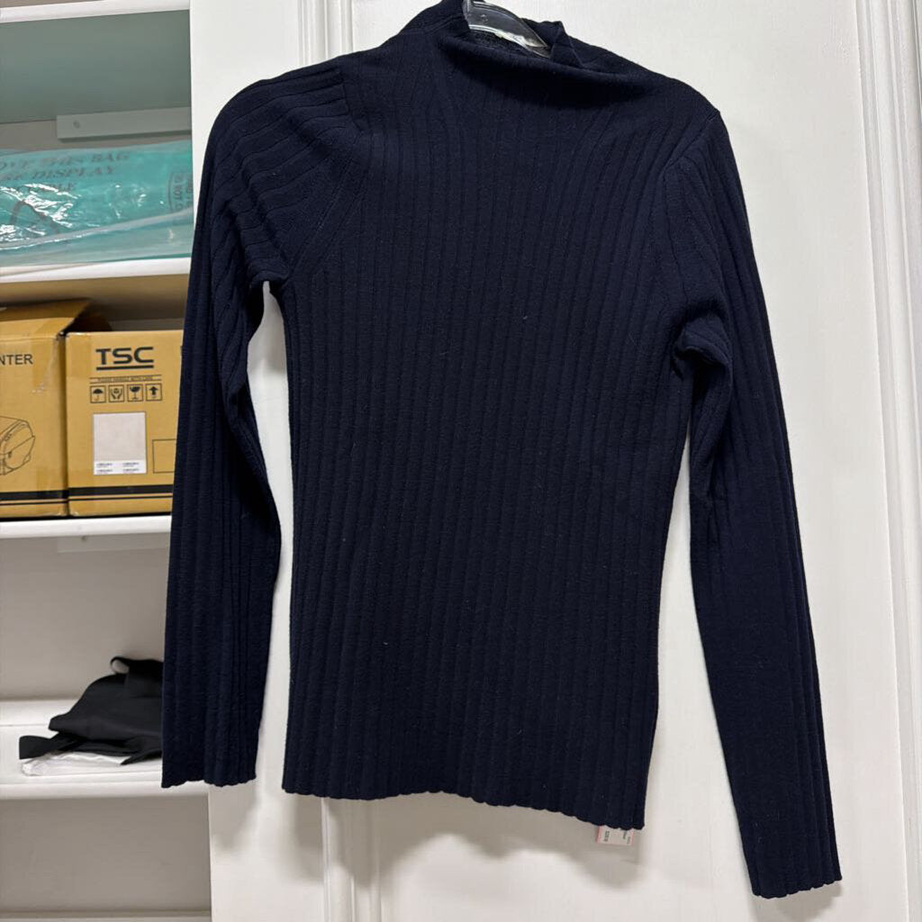 Navy Wool Ribbed Turtleneck Sweater