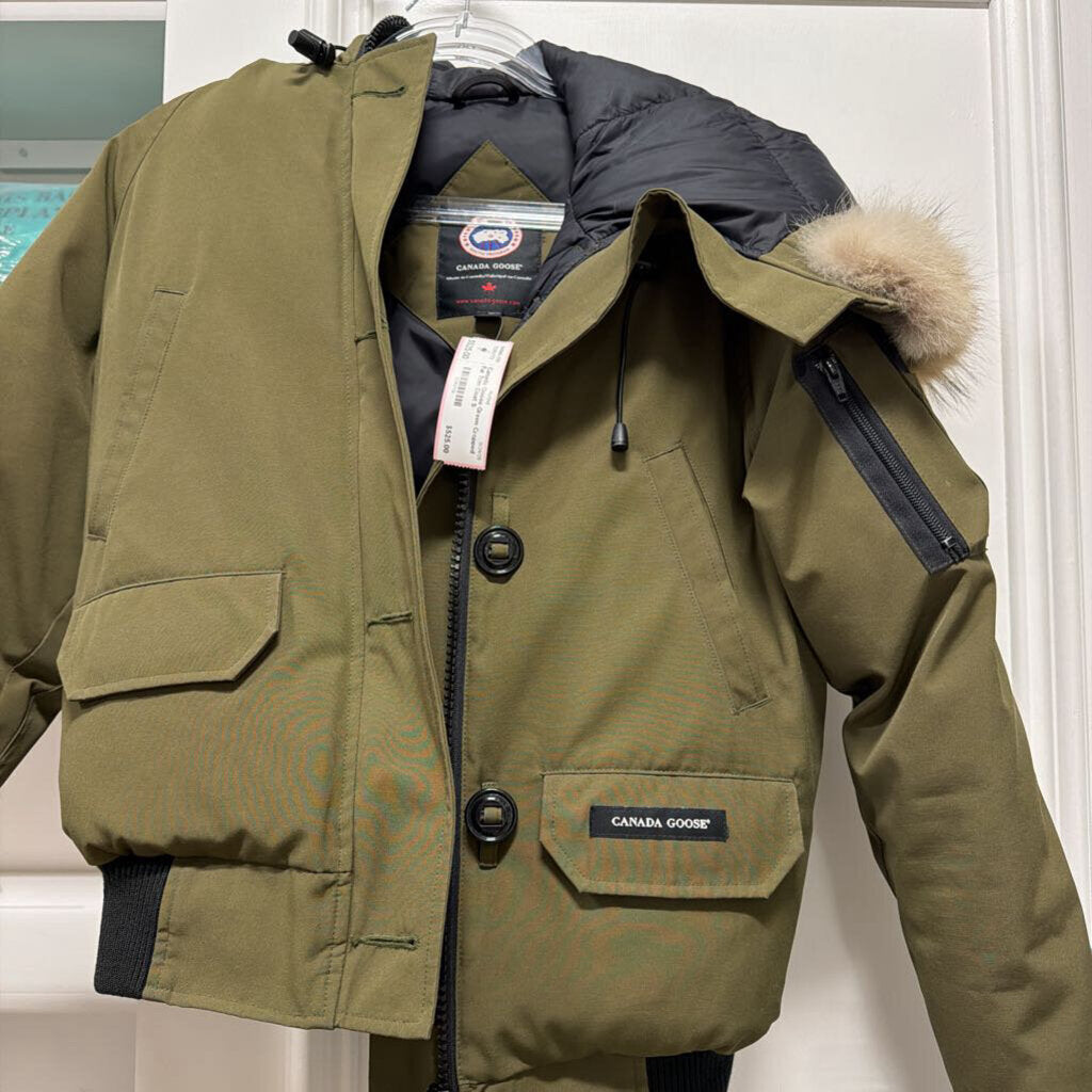 Green Cropped Fur Trim Coat