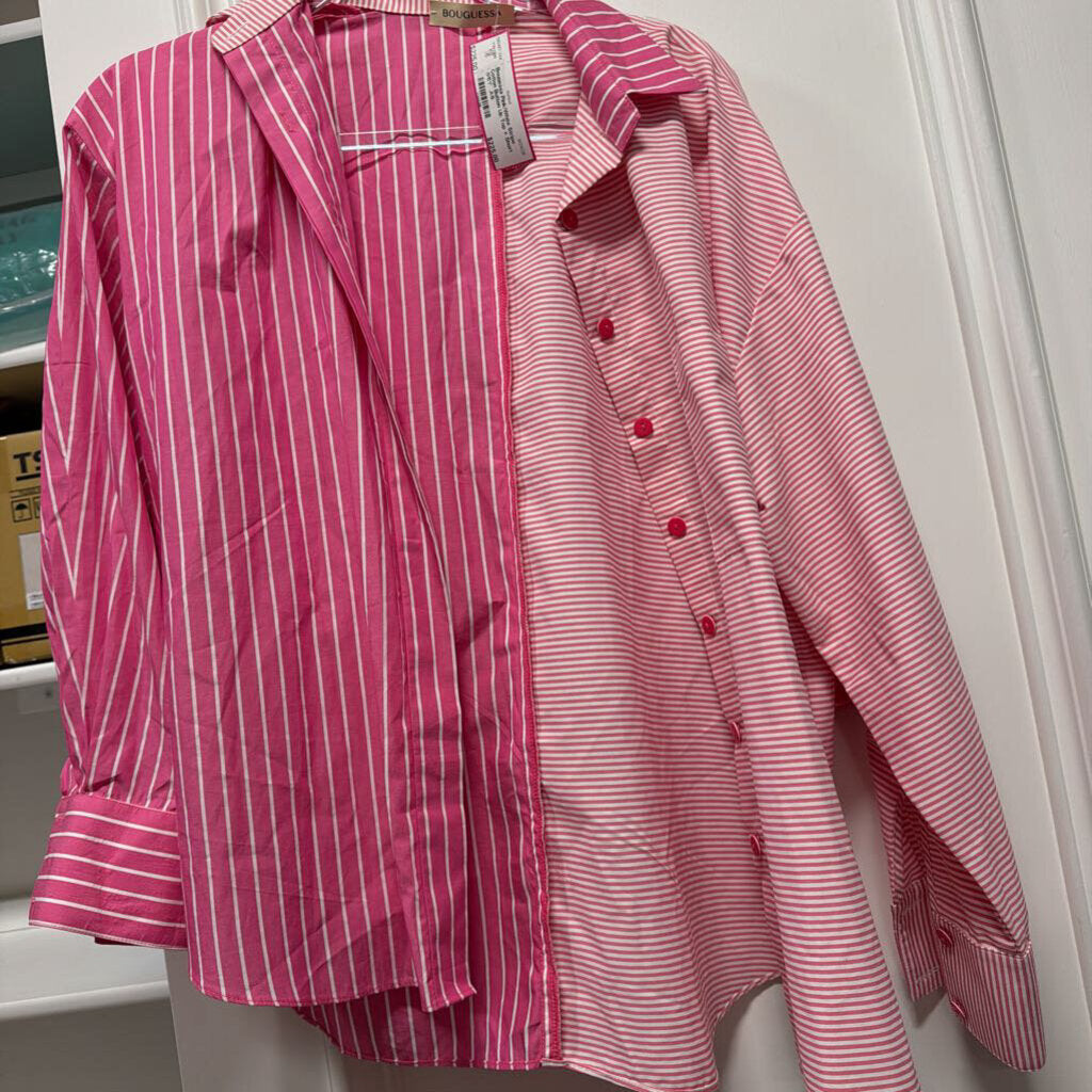 Pink/White Stripe Cotton Button Up Top + Short SET