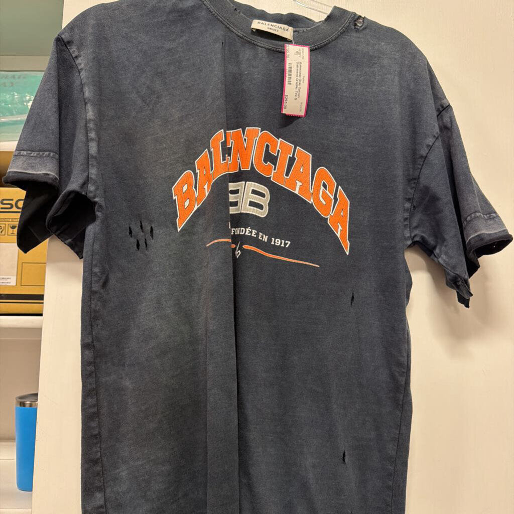 Gray Cotton Distressed Graphic Tee