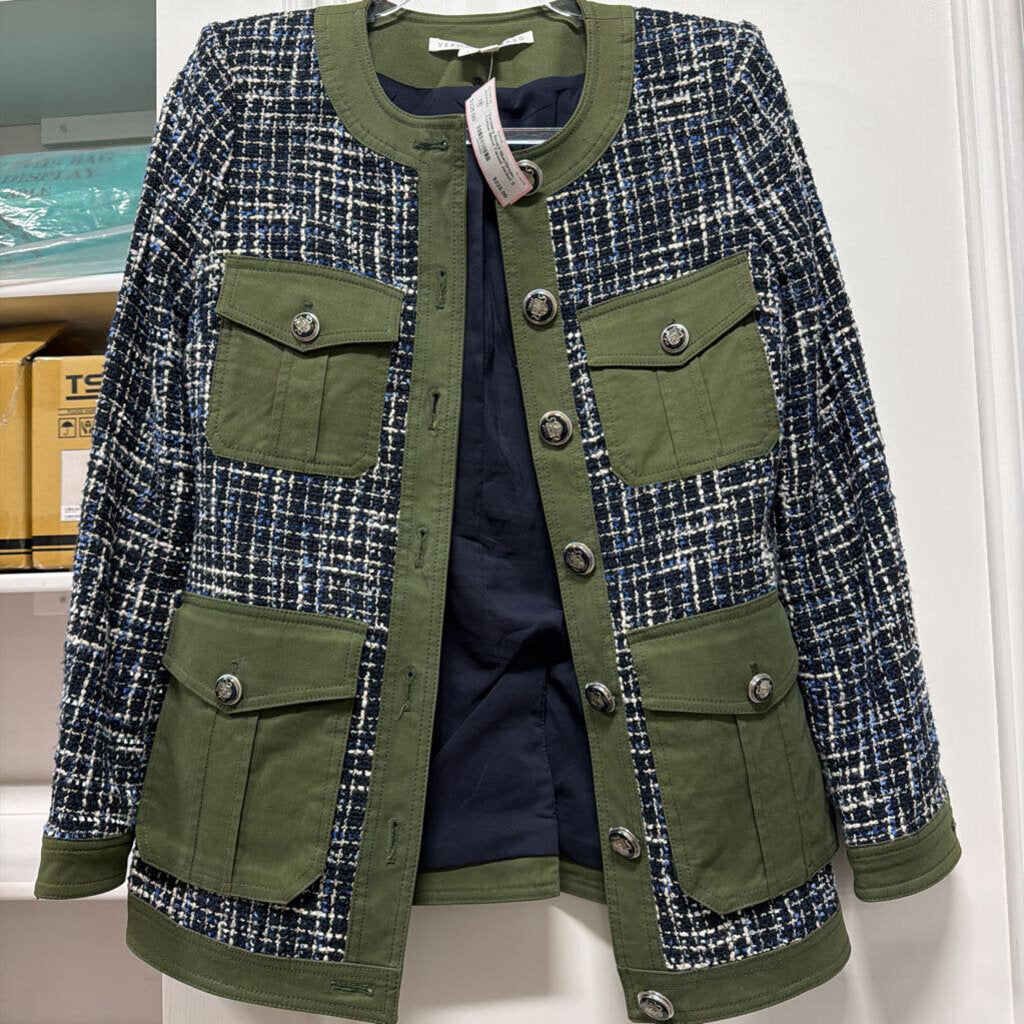 Blue/Green Cotton Blend Tweed Jacket