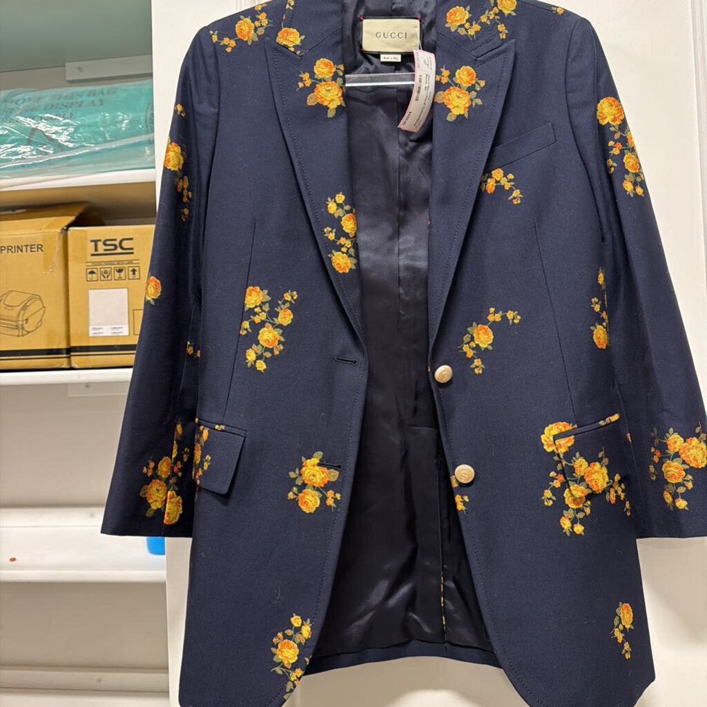 Navy/Floral Cotton/Wool Blazer